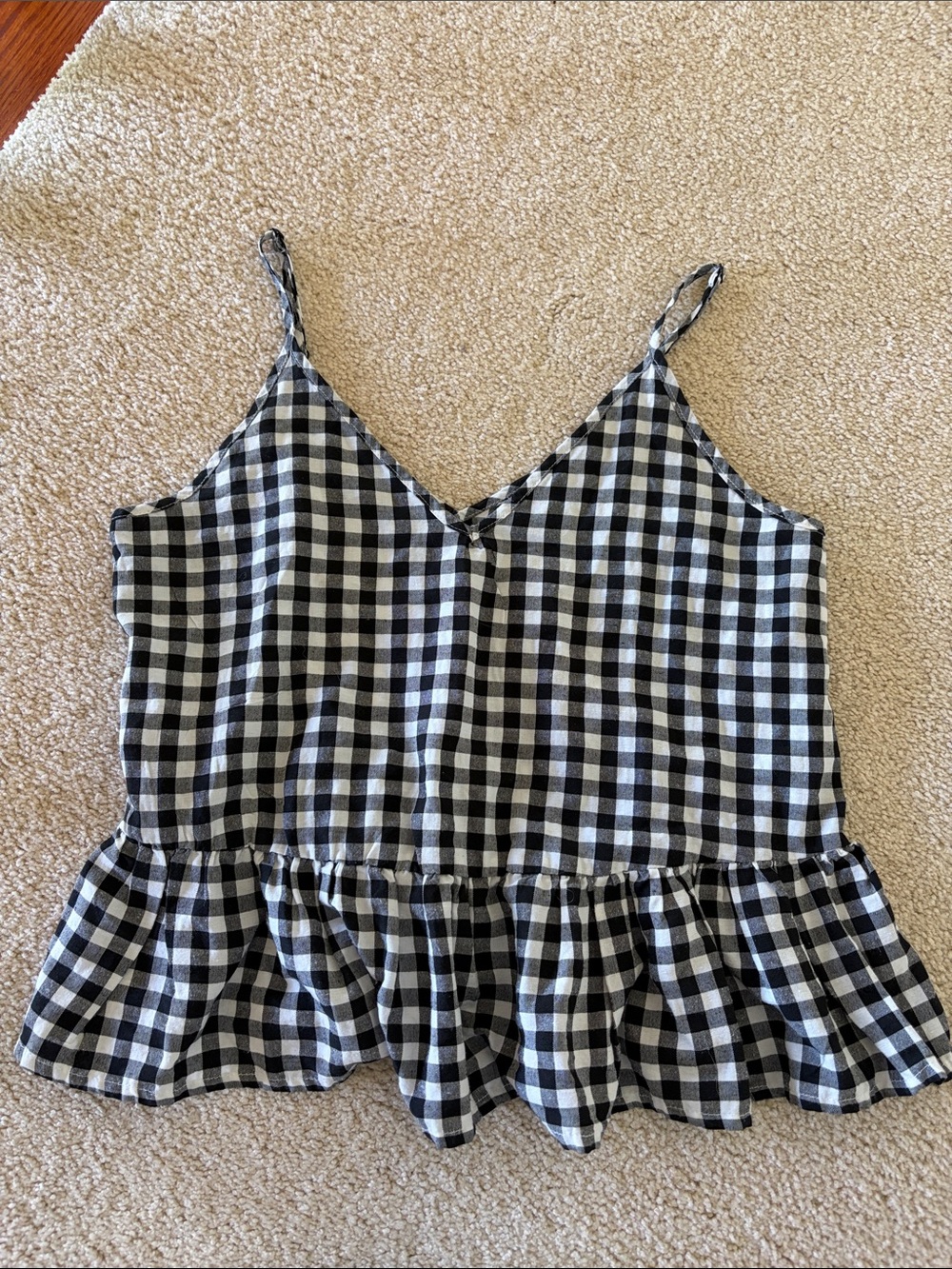 SHEIN Black & White Gingham Peplum Camisole Top